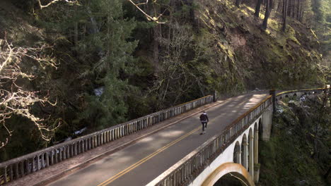 Skateboarder-Läuft-über-Eine-Brücke-Im-Wald