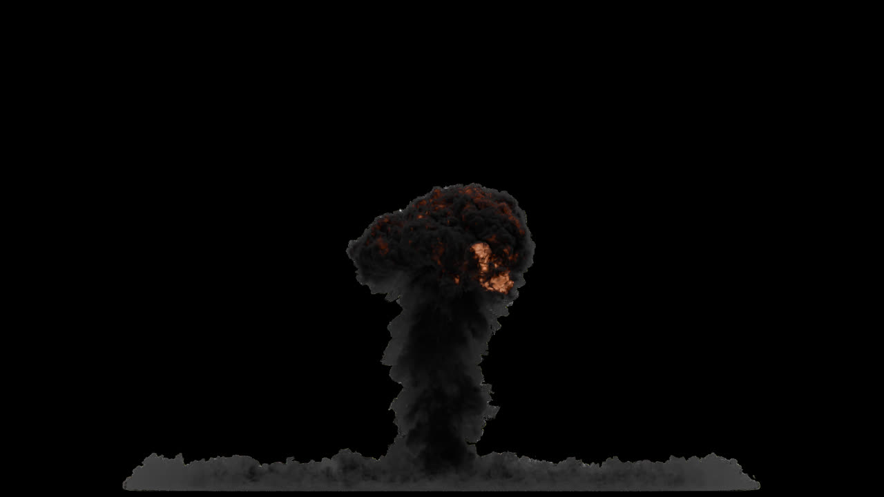 Explosion Forming Towering Dark Mushroom Cloud on Transparent Background with Alpha Channel