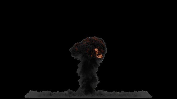 Explosion Forming Towering Dark Mushroom Cloud on Transparent Background with Alpha Channel