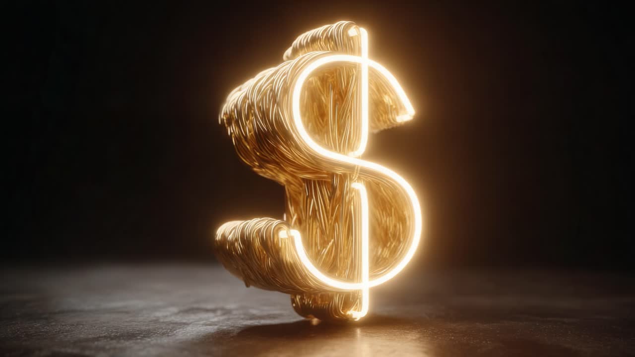 Illuminated Golden Dollar Sign: A Captivating 3D Render Showcasing a Stylish and Unique Design of Currency Symbol in a Dark Environment