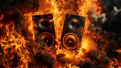 speakers burning in flames