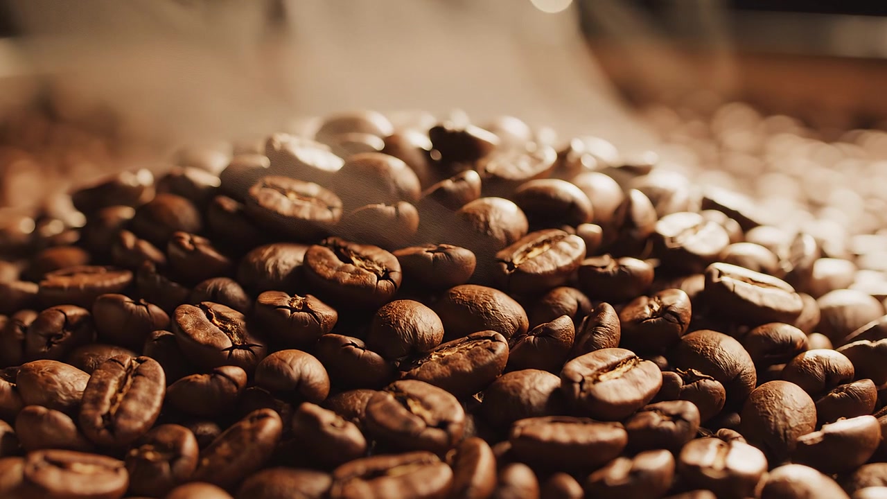 Nærbillede af friskristede aromatiske brune kaffebønner
