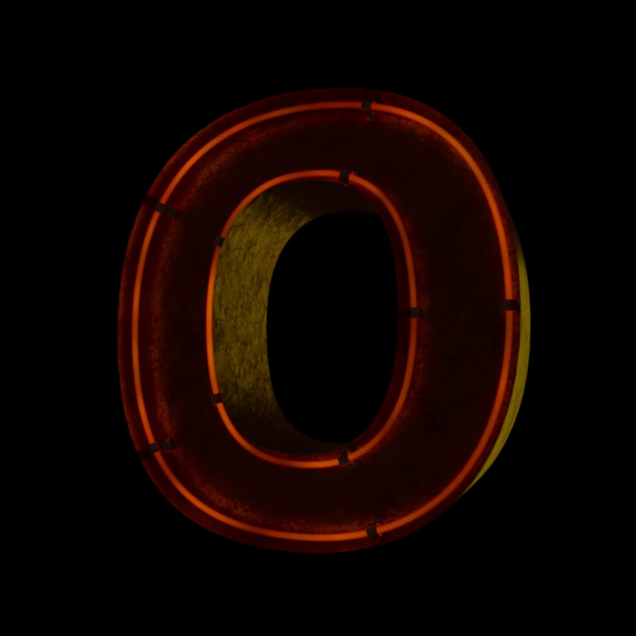 Neon Light Letter O Flickering on Black Background