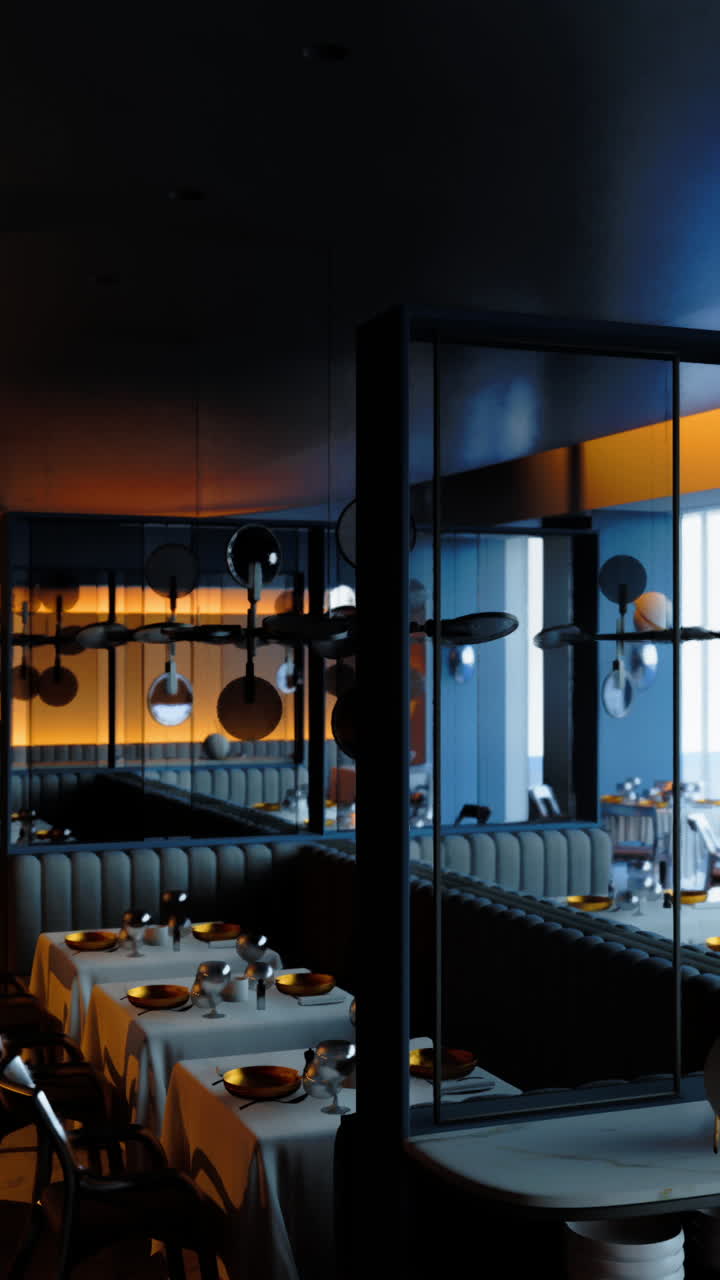 금색 억양으로 현대적인 레스토랑 인테리어 디자인