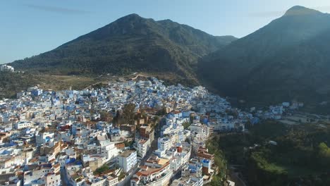 aerial: chefchaouen blue city in morocco