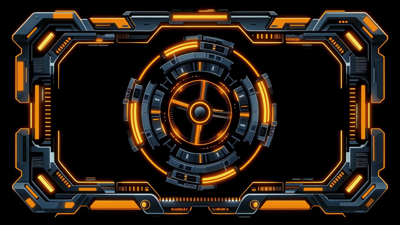 Display HUD Futuristico Animato con Elementi Luminosi Arancioni