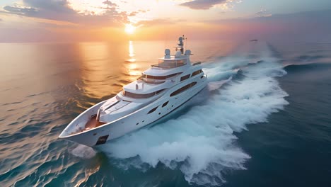 luxury yacht cruising on the ocean at sunset