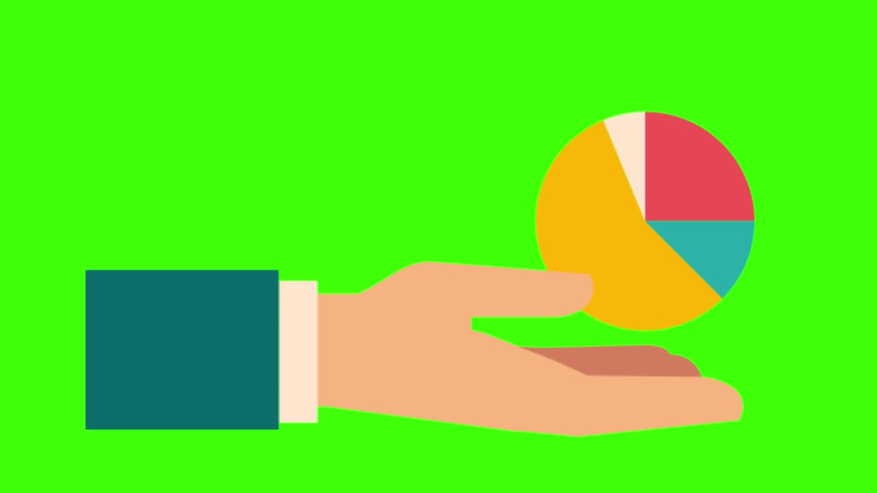 4k 녹색 화면에 고립 된 다이어그램을 들고 있는 인간의 손의 다채로운 간단한 애니메이션