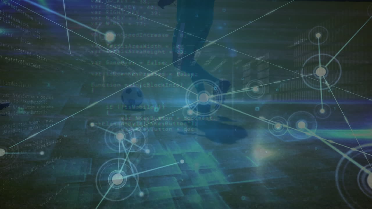 축구 선수에 대한 연결 네트워크 및 데이터 처리의 애니메이션