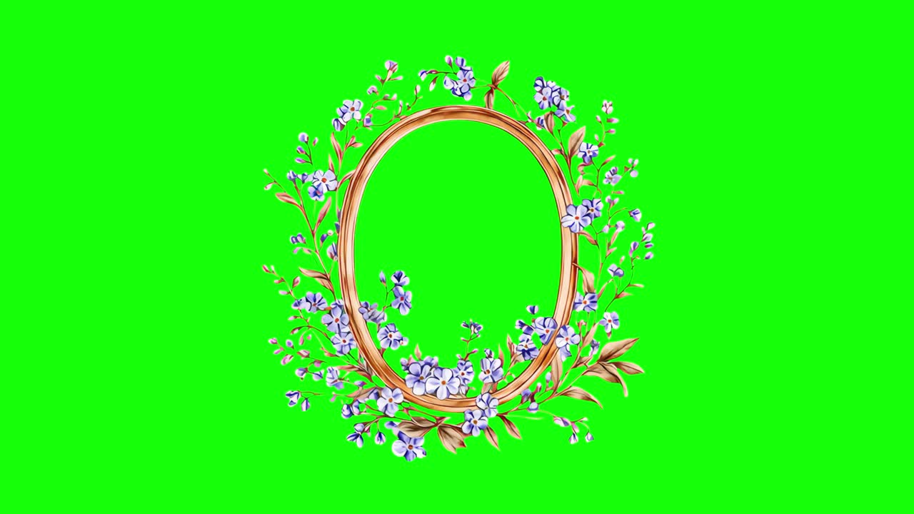 Floral wreath animation, transparent 4K video, green screen