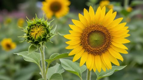 sunflowers: a fully bloomed flower and a bud