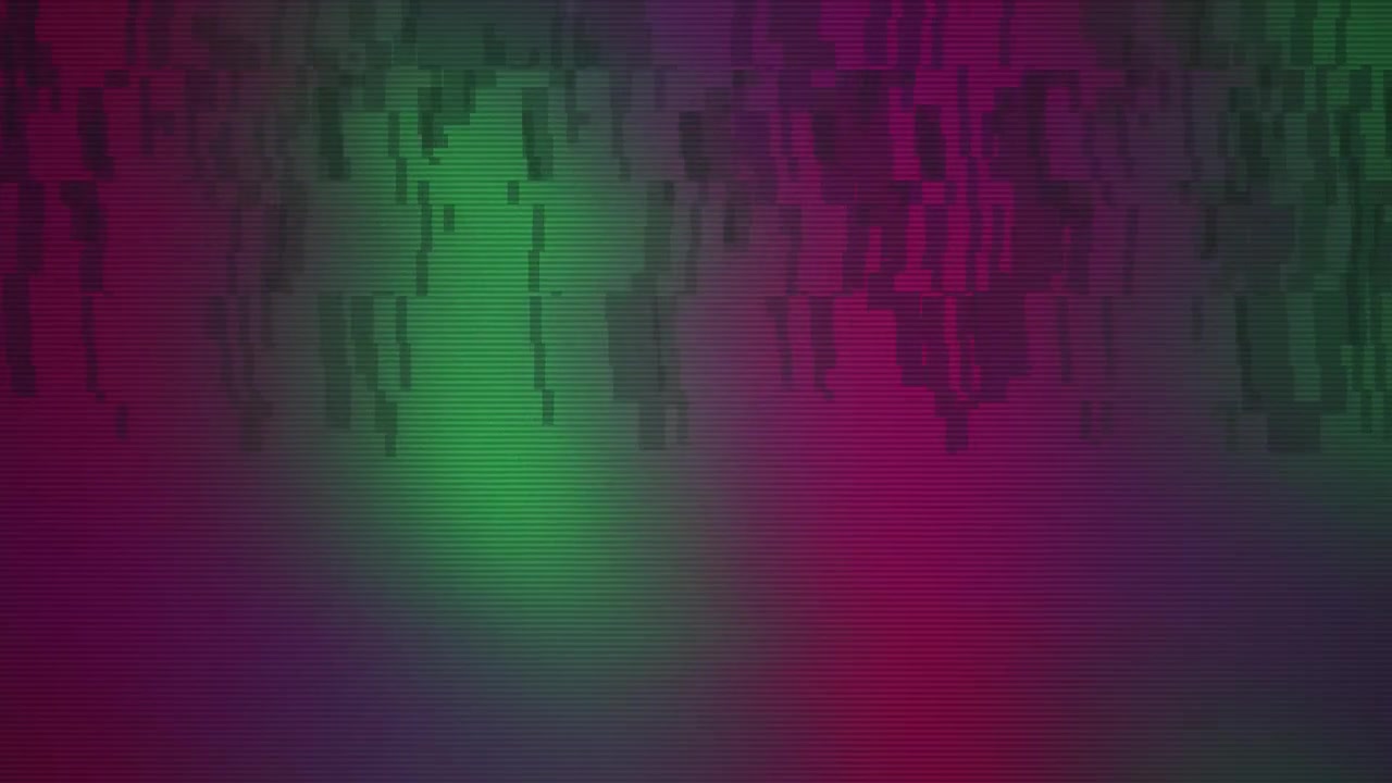 Abstrakt digital glitch-baggrund med faldende pixels og farverig gradient