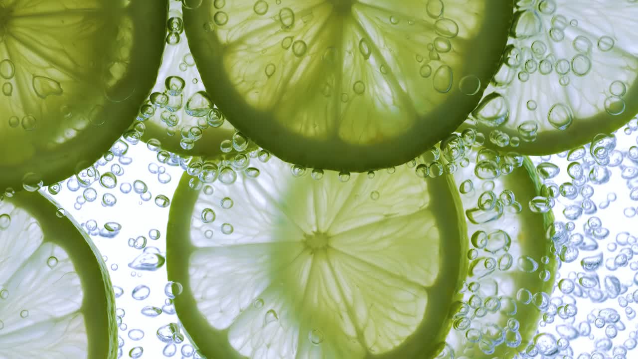 수중 깊숙이 떨어지는 라임 슬라이스, 슈퍼 슬로 모션 카메라 1000fps