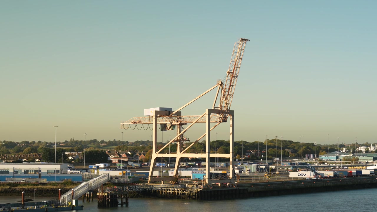 Harwich Ferry Terminal. Container crane in English shipping port