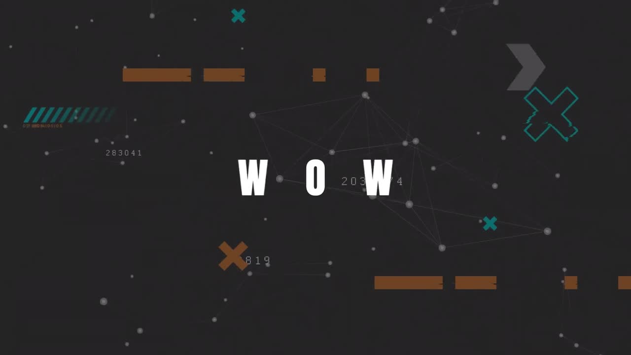 Animation of wow text over abstract shapes on grey background