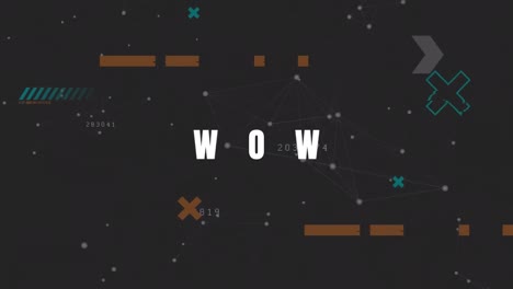 animación de texto wow sobre formas abstractas en fondo gris