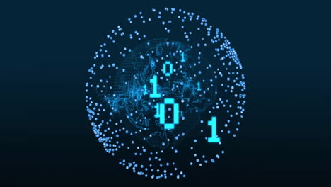 animation of binary coding digital data processing over globe