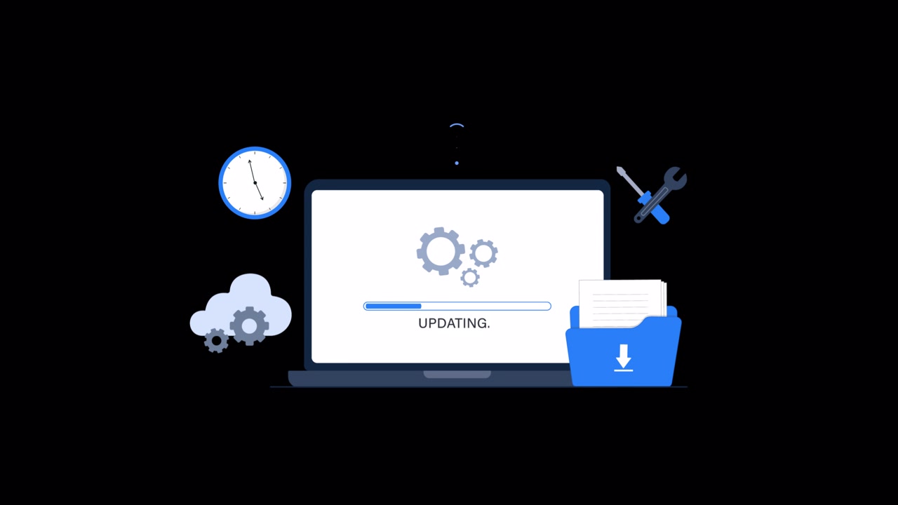 Laptop Computer Displaying Software Update Progress Bar Animation