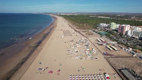 panoramic view of praia de monte gordo beach near monte gordo town in eastern algarve, portugal