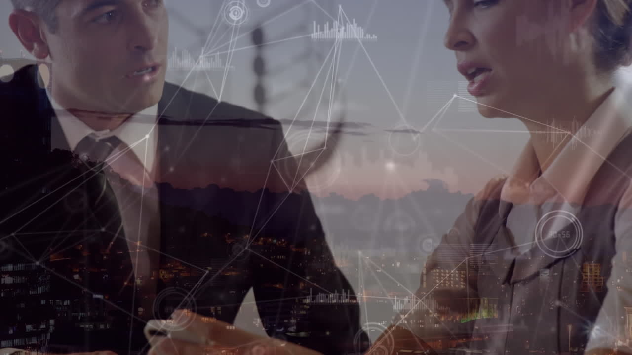 사무실에서 비즈니스 사람들에 대한 풍경과 네트워크의 애니메이션