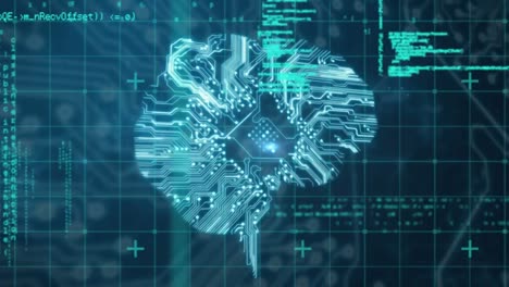 animación del cerebro hecha de circuitos integrados sobre el procesamiento de datos