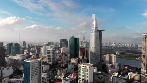 aerial view of high rise buildings in the financial district of ho chi minh city, aka saigon, vietnam