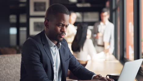 business man, laptop and workspace for online