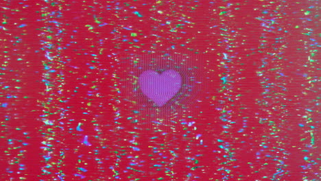 animación de corazón con colorido efecto glitch, estilo de cinta vhs retro de los años 80, amantes del día de san valentín corazón rojo