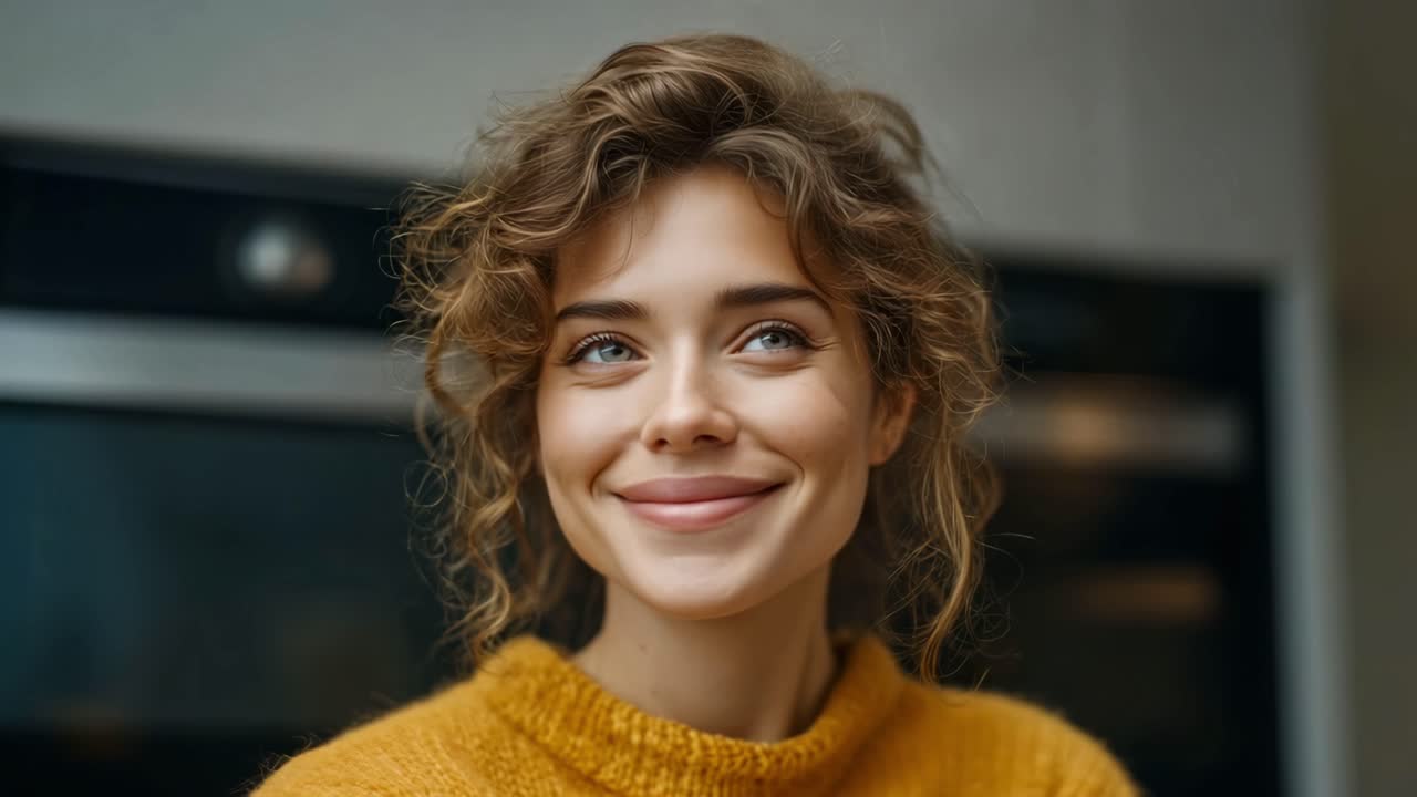 Retrato de una joven mujer con cabello rizado