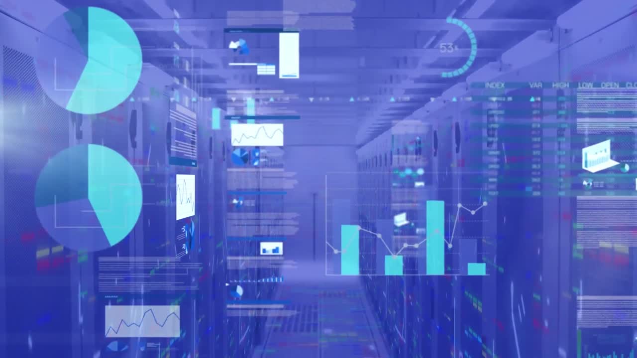 Animation of data processing over server room