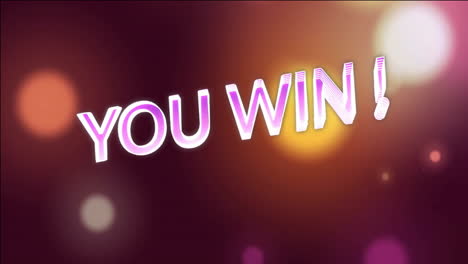 animation of you win text over light spots on black background
