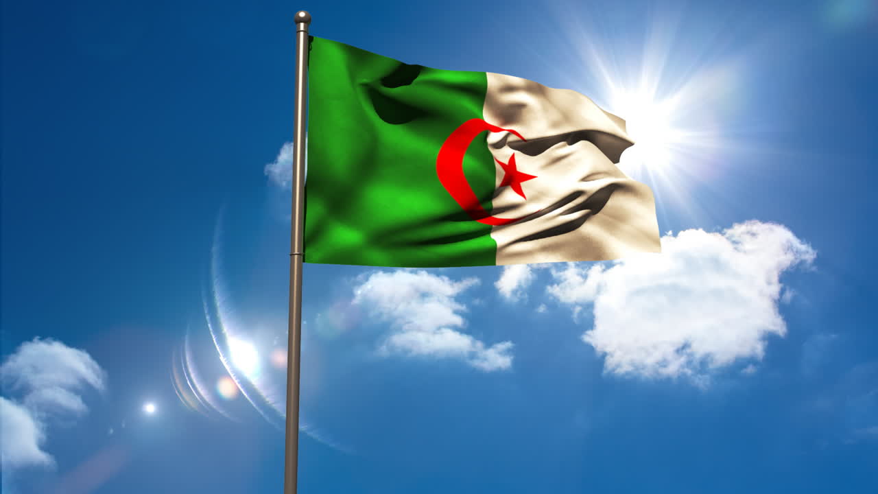 Bandiera nazionale dell'Algeria che sventola sull'asta