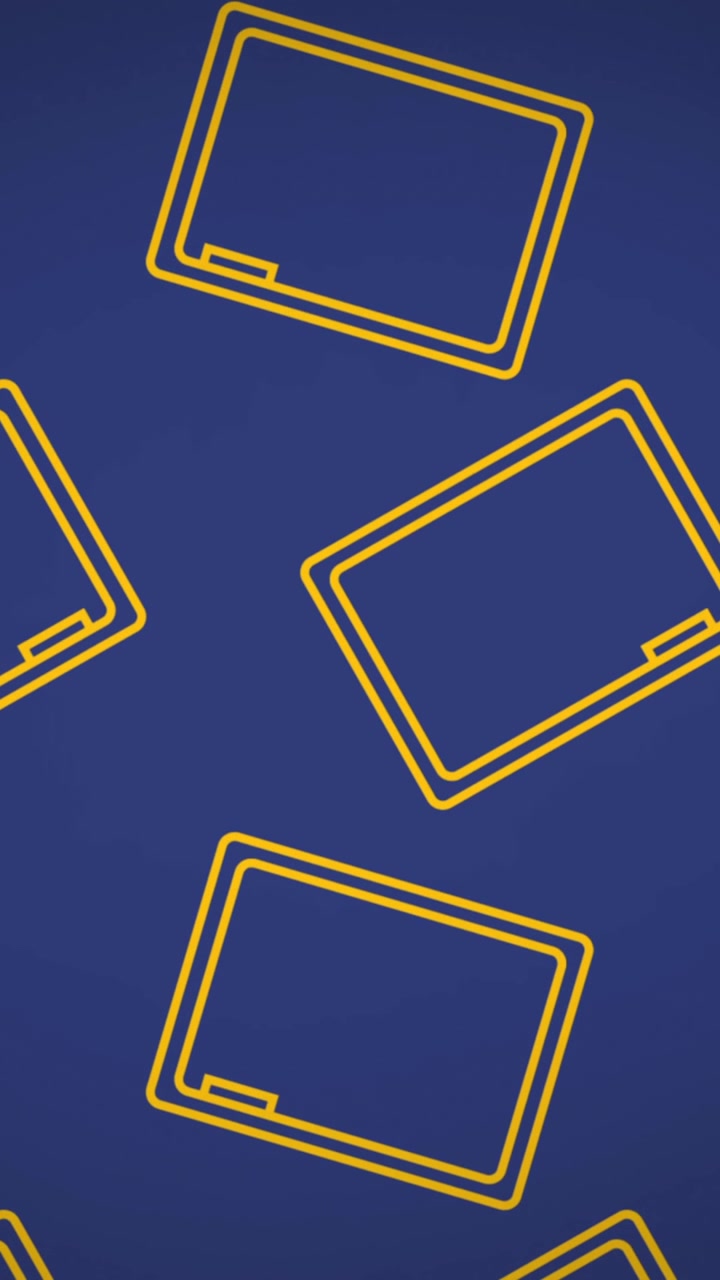 Animation of chalkboard and chalk icons in seamless pattern against copy space on blue background