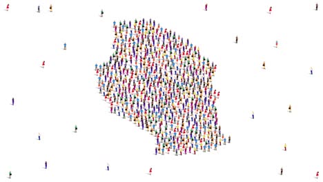 un gran grupo de personas se forma para crear un mapa de tanzania. animación de video en 4k.