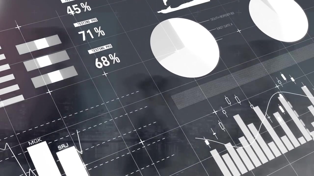 An animation of business people walking quickly over a cityscape