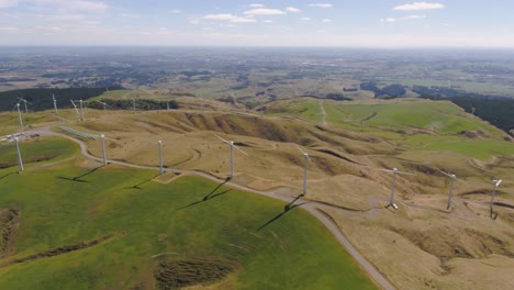 dormant twin blade wind turbines fly over