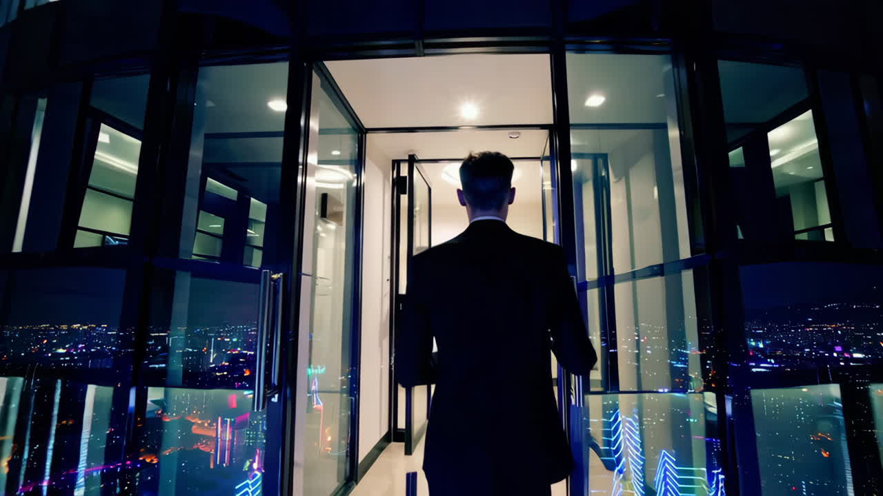 Modern Skyscraper at Night with City View