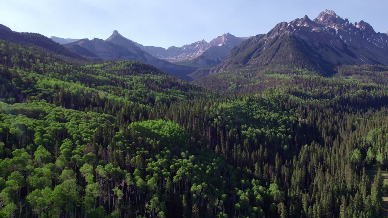 Aerial Drone shot of pristine forests and Mountains | Blue Lakes Trail, Colorado