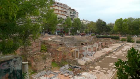 wide shot of ancient agora square in thessaloniki