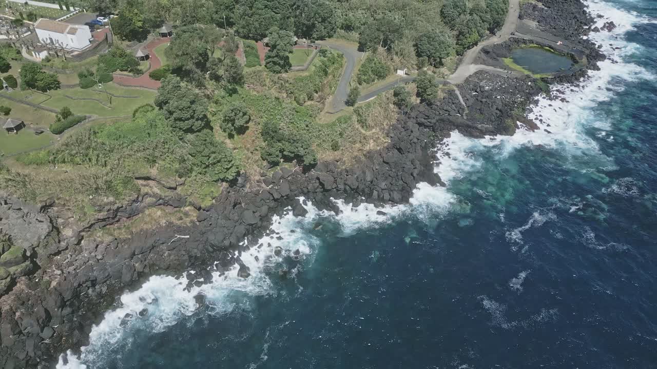 Natural pools along rocky coast of Santo Antonio, Sao Miguel island