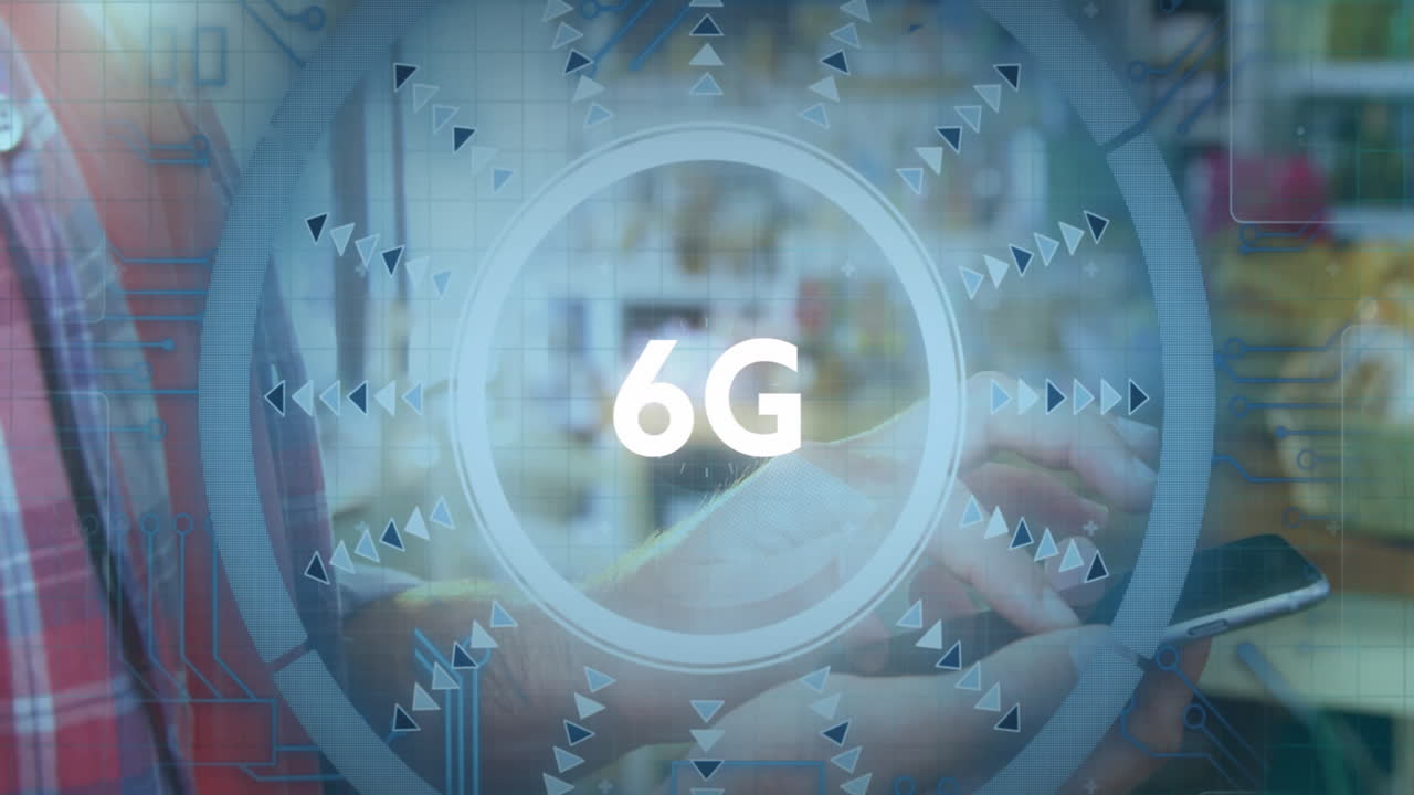 스마트폰을 사용하는 백인 여성에 대한 6g 텍스트의 애니메이션