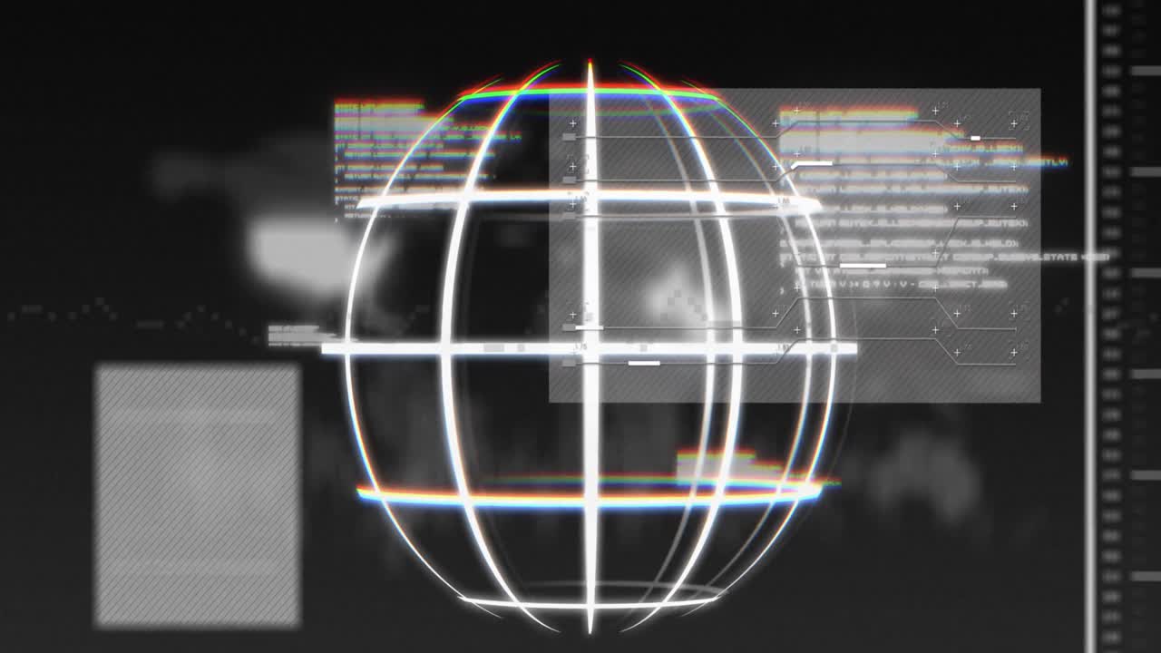 animación del mapa del mundo, los datos y el globo sobre fondo negro