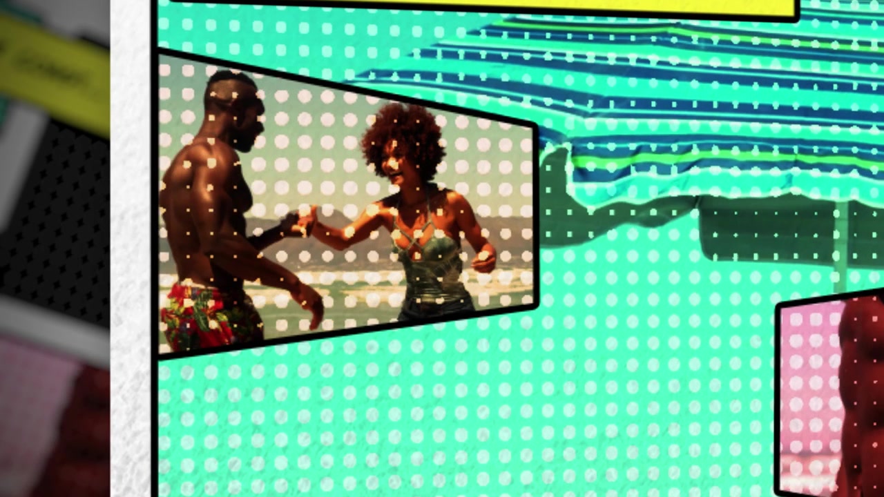 Comic Book Style Montage of Musical Performance and Beach Vacation