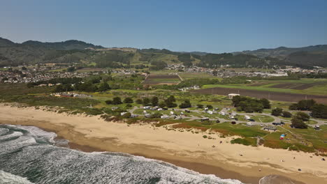 half moon bay california aerial v1 fly around venice beach capturing rural seaside state park and campground with mountain landscape and pacific ocean view - shot with mavic 3 cine - may 2022