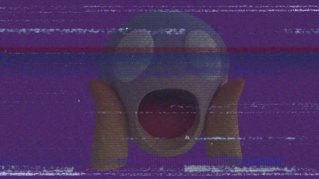 animación del icono emoji asustado sobre la pantalla con ruido
