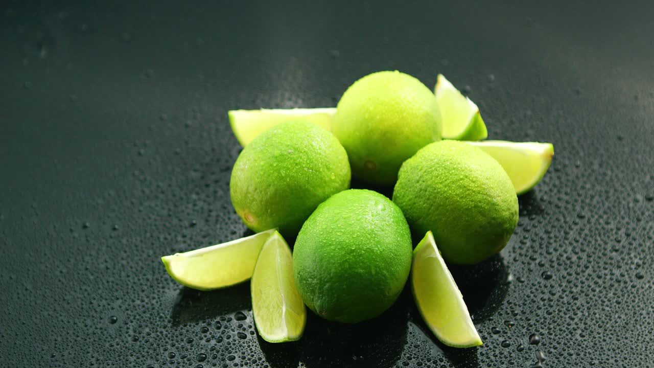 Ripe green limes on table