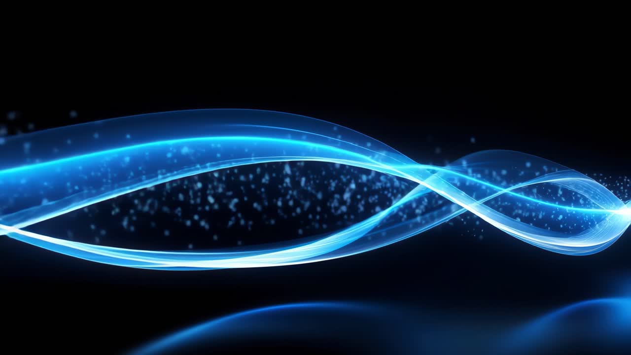 Dynamic video concept with glowing blue waves on a black background