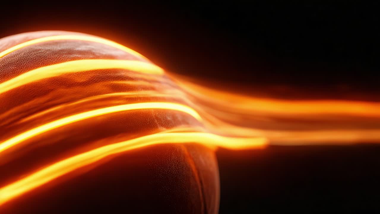 Dynamic Movement of a Glowing Orb Surrounded by Flowing Light Trails in a Dark Background, Capturing the Essence of Motion and Energy