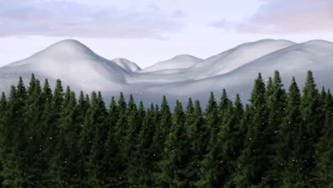 Snow-falling-over-trees-on-winter-landscape-against-clouds-in-the-sky