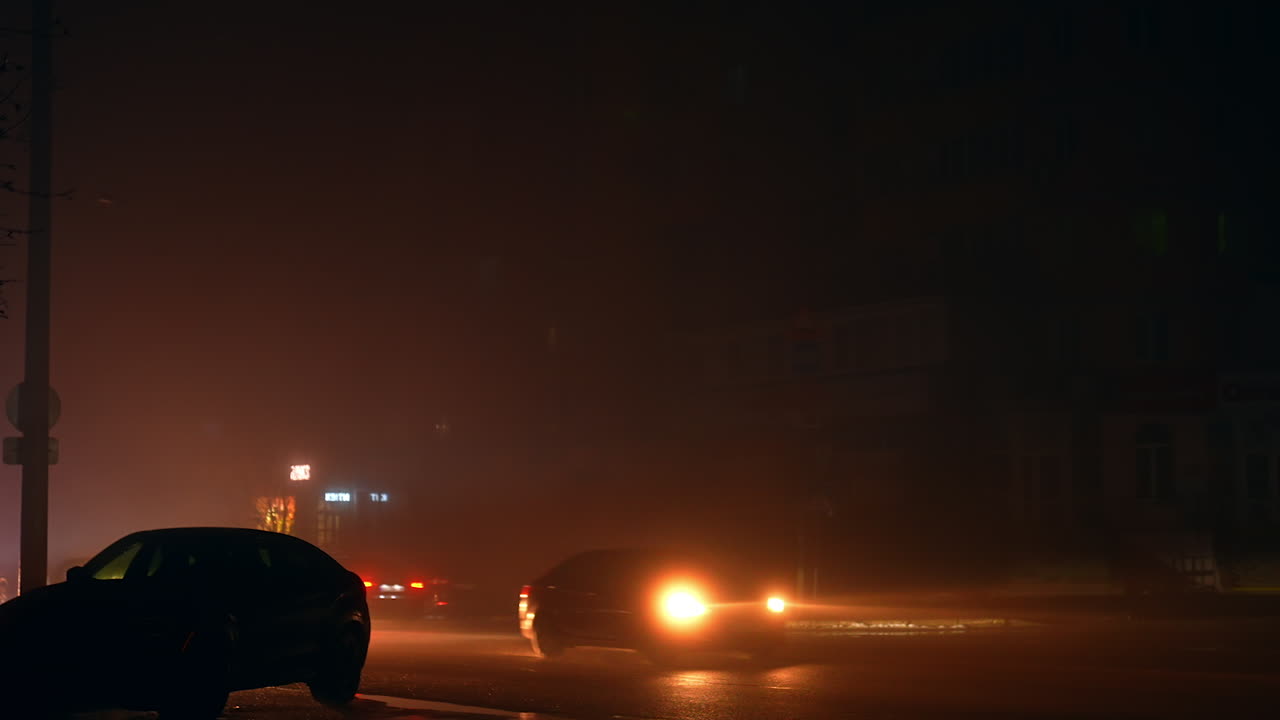 Foggy Night City Street with Cars